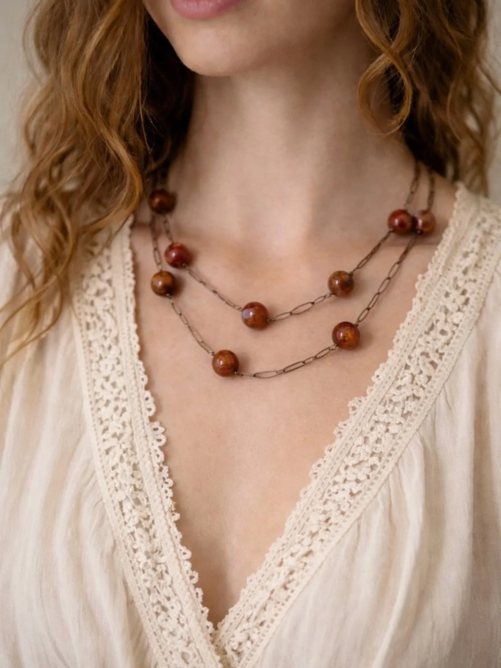 Vintage Carnelian Necklace Whiskey Brown Faceted Boho Chunky